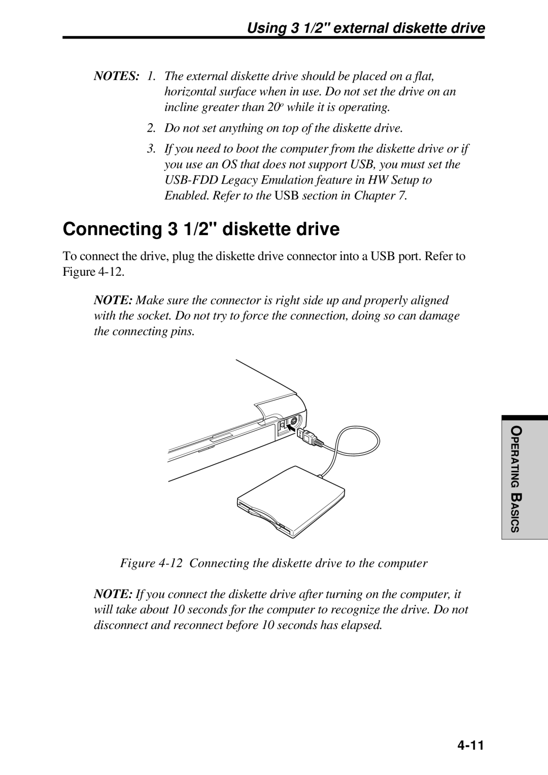 Toshiba TE2000 manual Connecting 3 1/2 diskette drive, Using 3 1/2 external diskette drive 