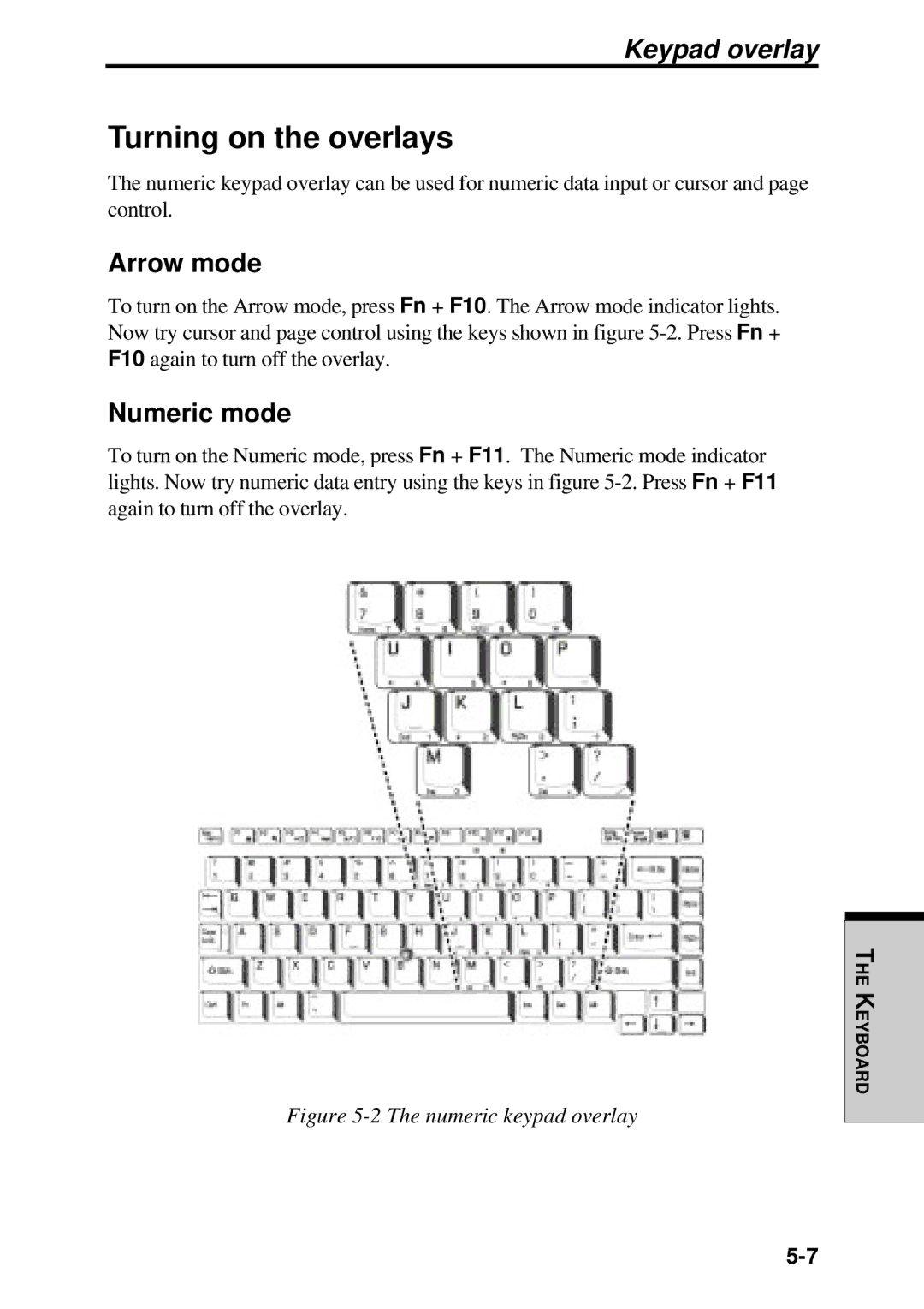 Toshiba TE2000 manual Turning on the overlays, Arrow mode, Numeric mode 