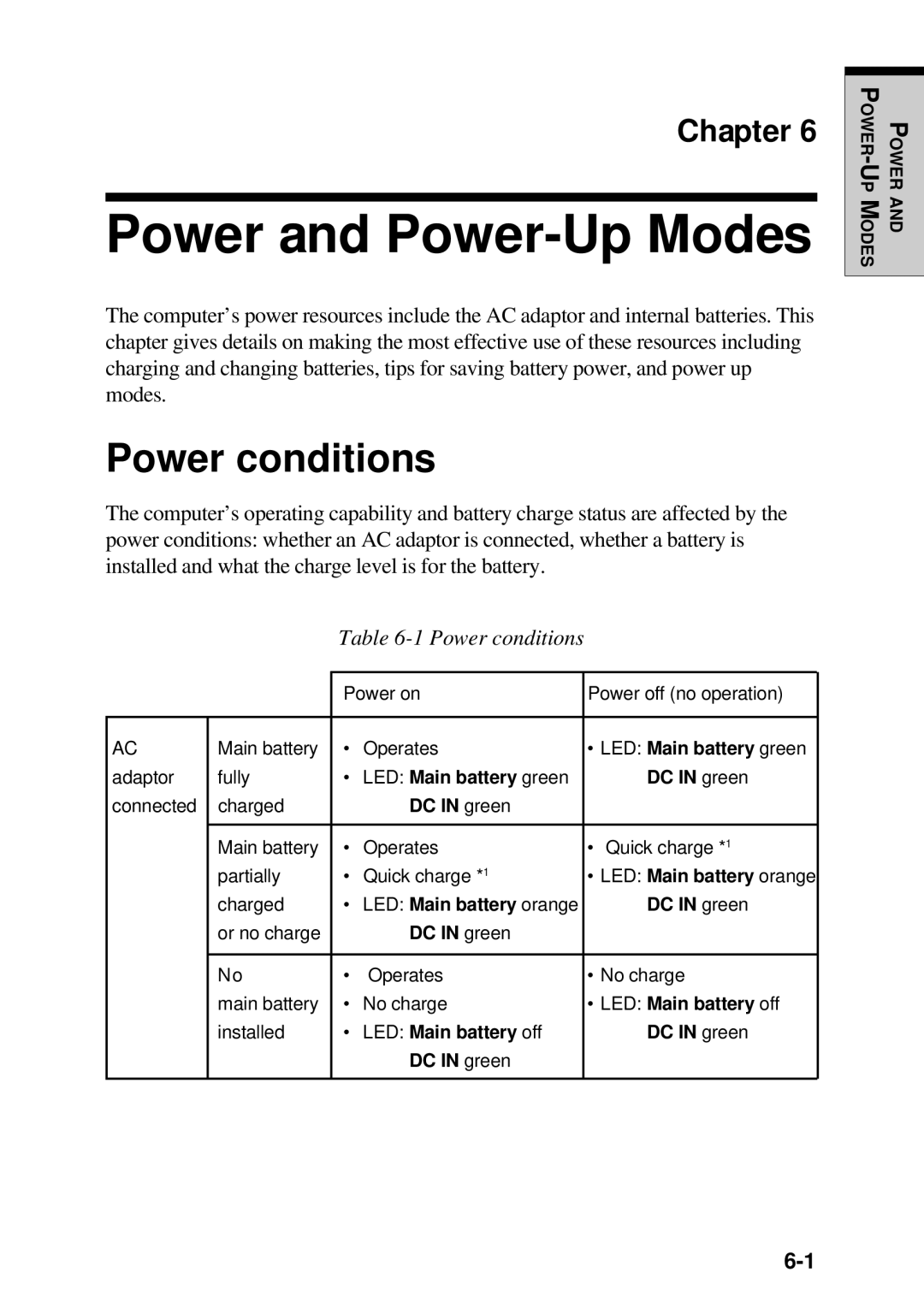 Toshiba TE2000 manual Power and Power-Up Modes, Power conditions 