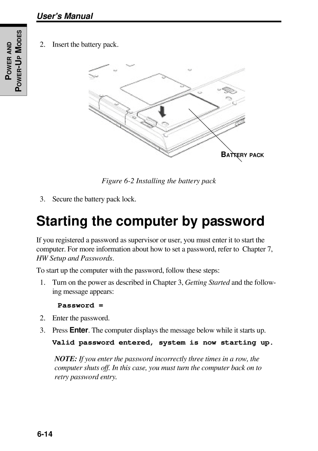 Toshiba TE2000 manual Starting the computer by password, Password = 