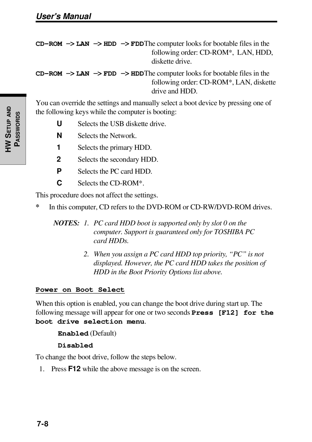 Toshiba TE2000 manual Following order CD-ROM*, LAN, HDD 