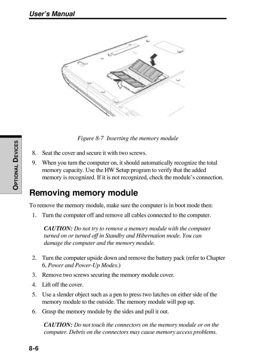 Toshiba TE2000 manual Removing memory module, Seat the cover and secure it with two screws 