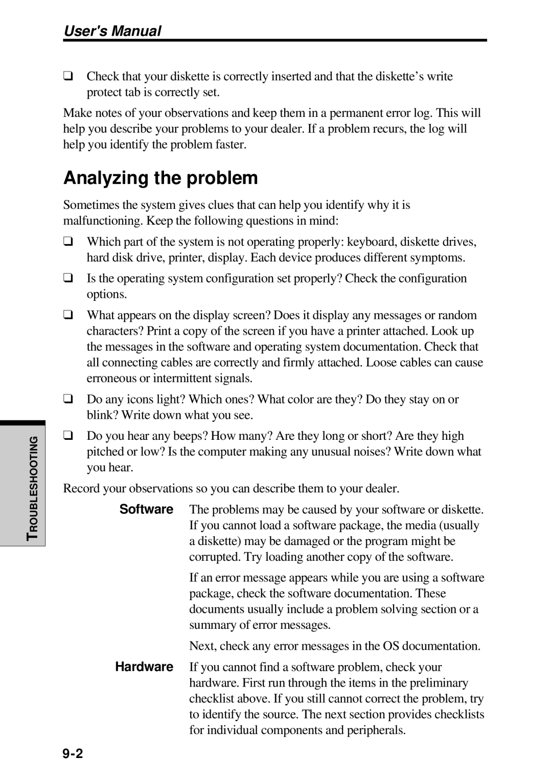 Toshiba TE2000 manual Analyzing the problem 