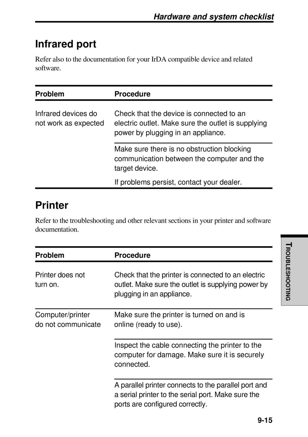 Toshiba TE2000 manual Infrared port, Printer 