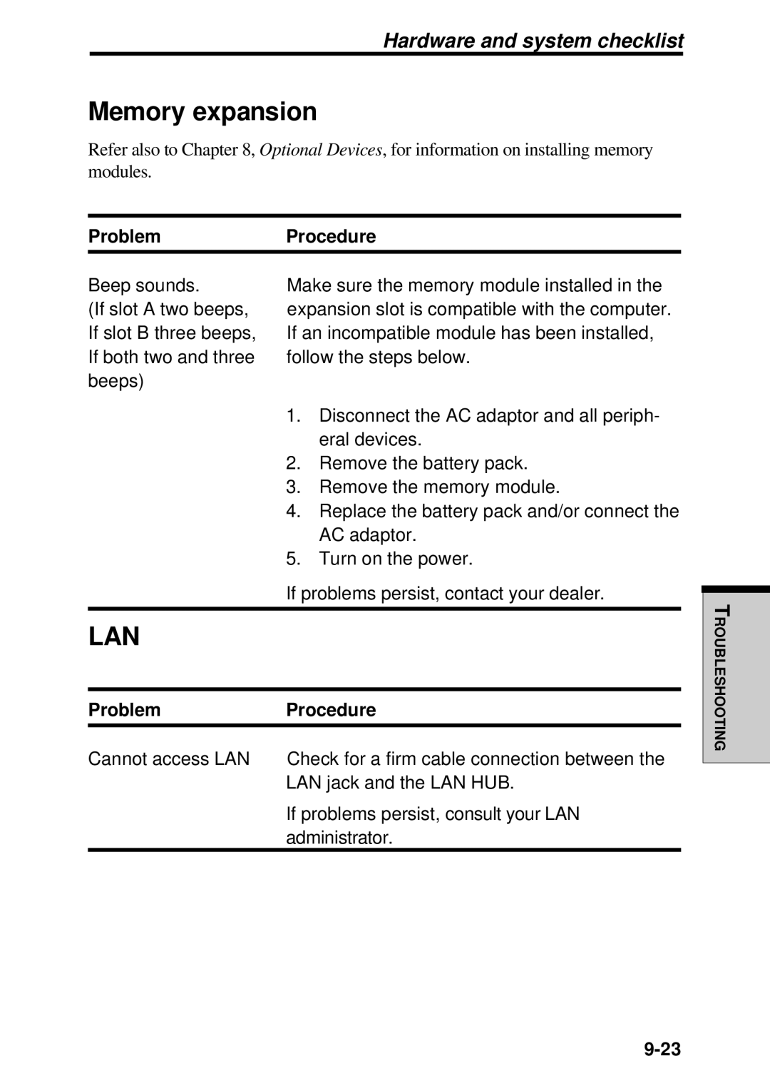 Toshiba TE2000 manual Memory expansion, Lan 