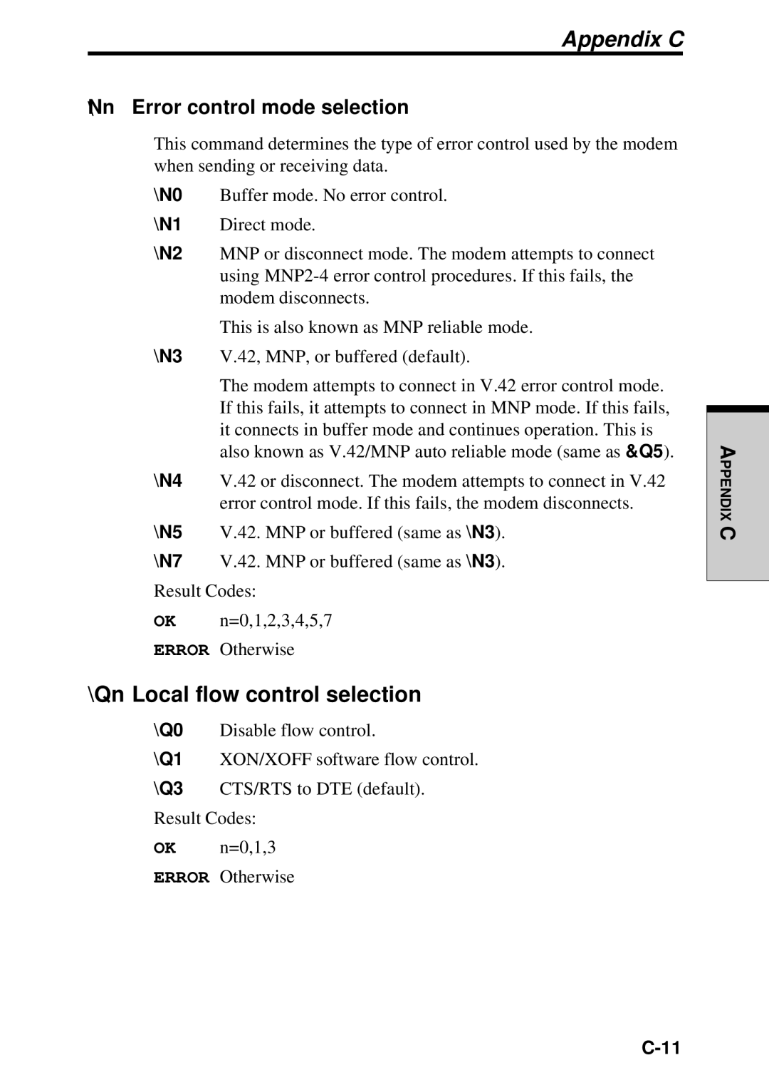 Toshiba TE2000 manual Qn Local flow control selection, Nn\ Error control mode selection 