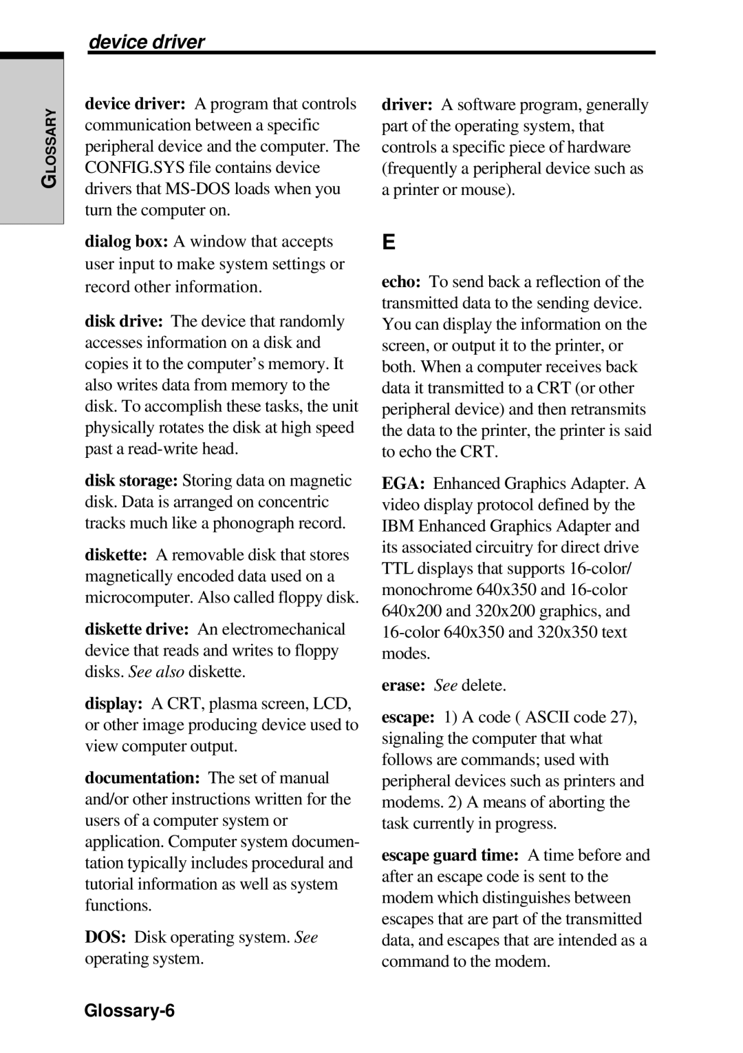 Toshiba TE2000 manual Device driver, Glossary-6 