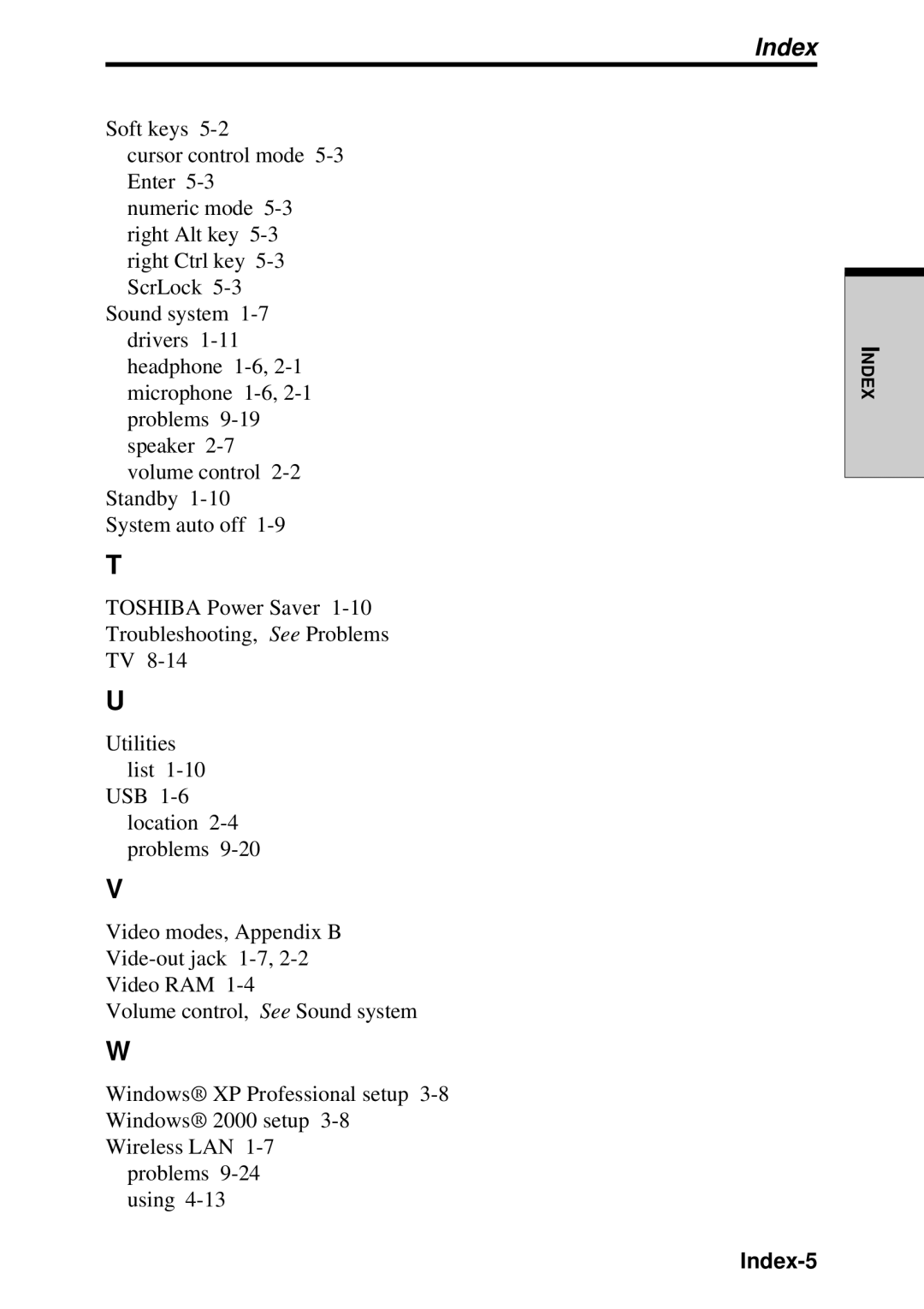 Toshiba TE2000 manual Index-5 