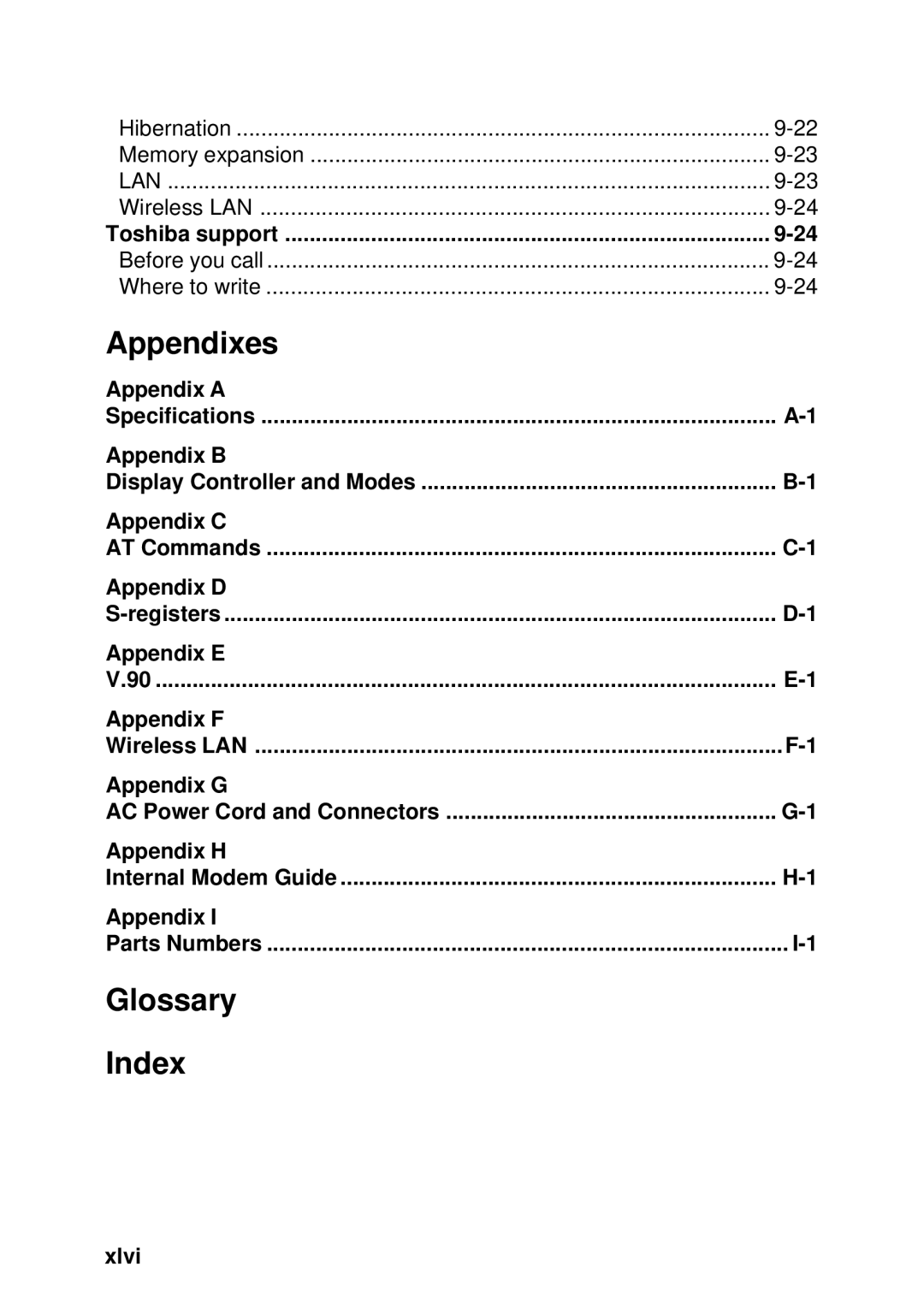 Toshiba TE2000 manual Appendixes, Glossary Index 