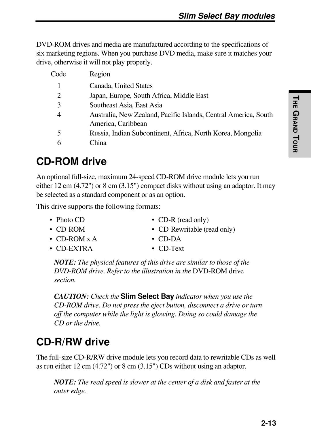 Toshiba TE2000 manual CD-ROM drive, CD-R/RW drive 