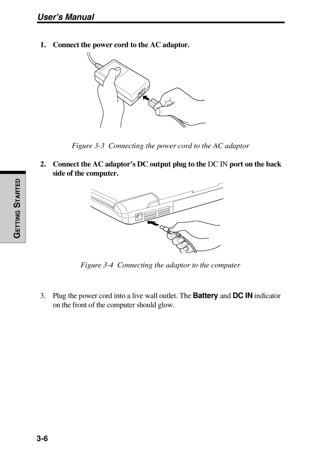 Toshiba TE2000 manual Connect the power cord to the AC adaptor 