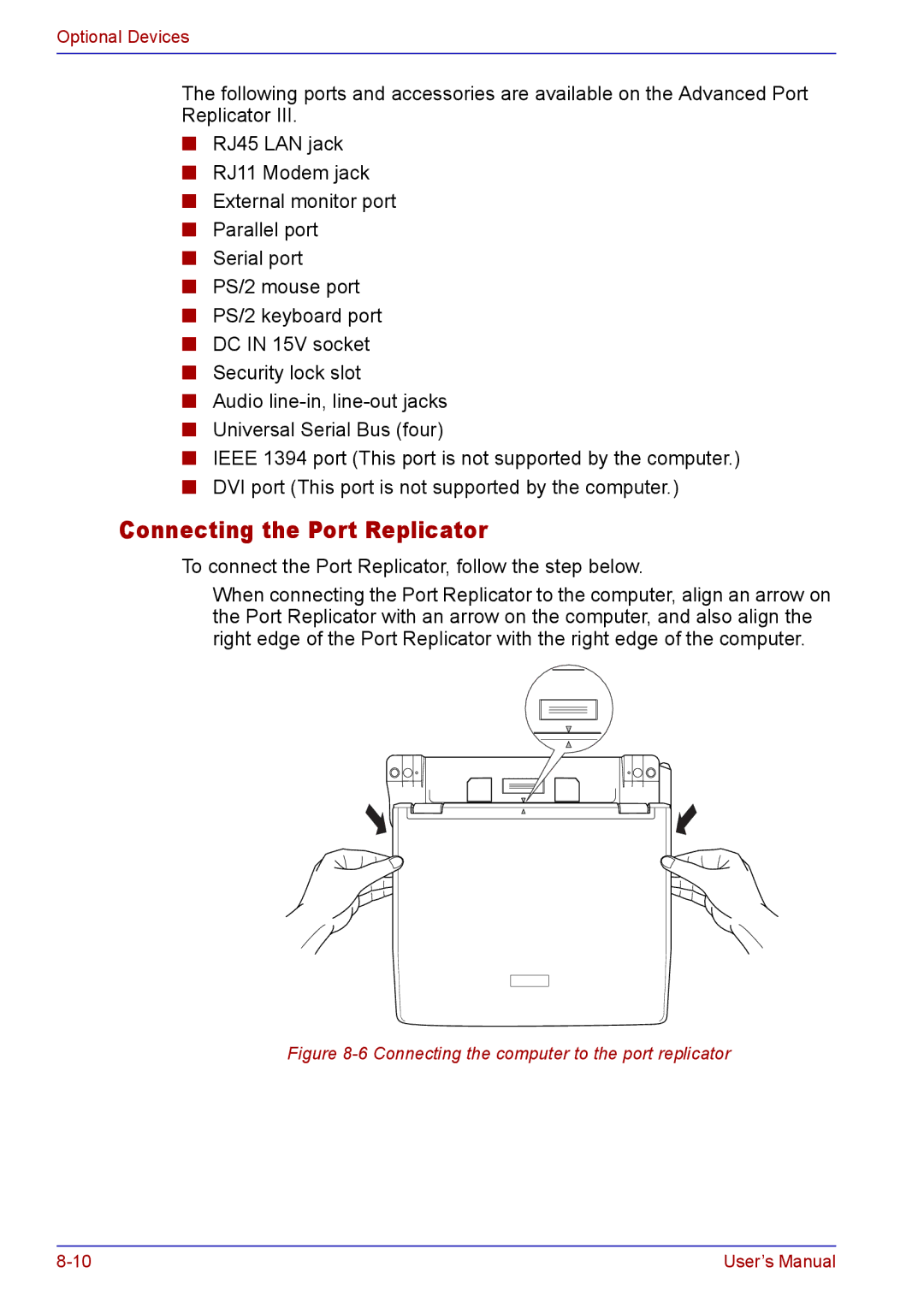 Toshiba TECRA A2 manual Connecting the Port Replicator, To connect the Port Replicator, follow the step below 