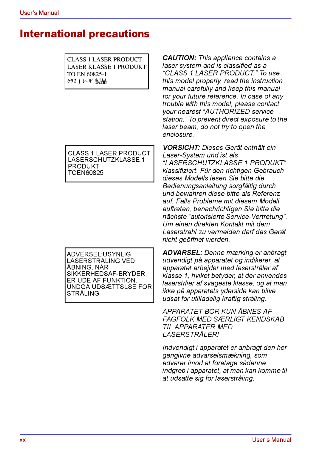 Toshiba TECRA A2 manual International precautions 