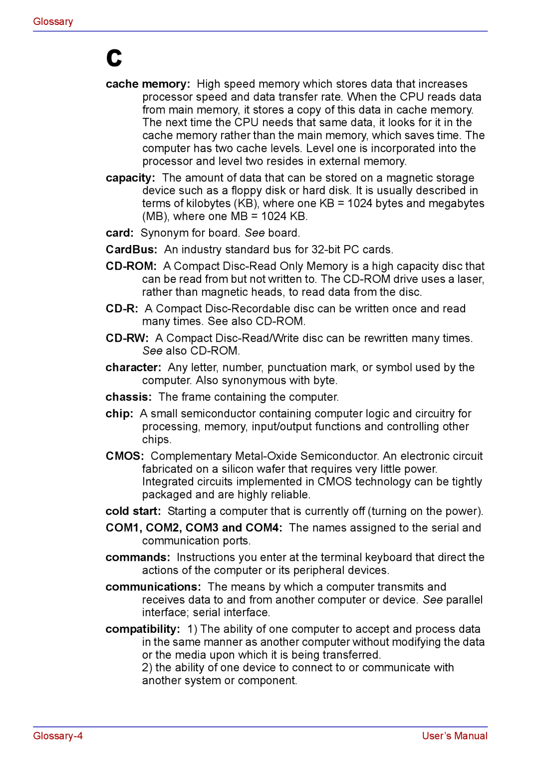 Toshiba TECRA A2 manual Glossary-4 User’s Manual 