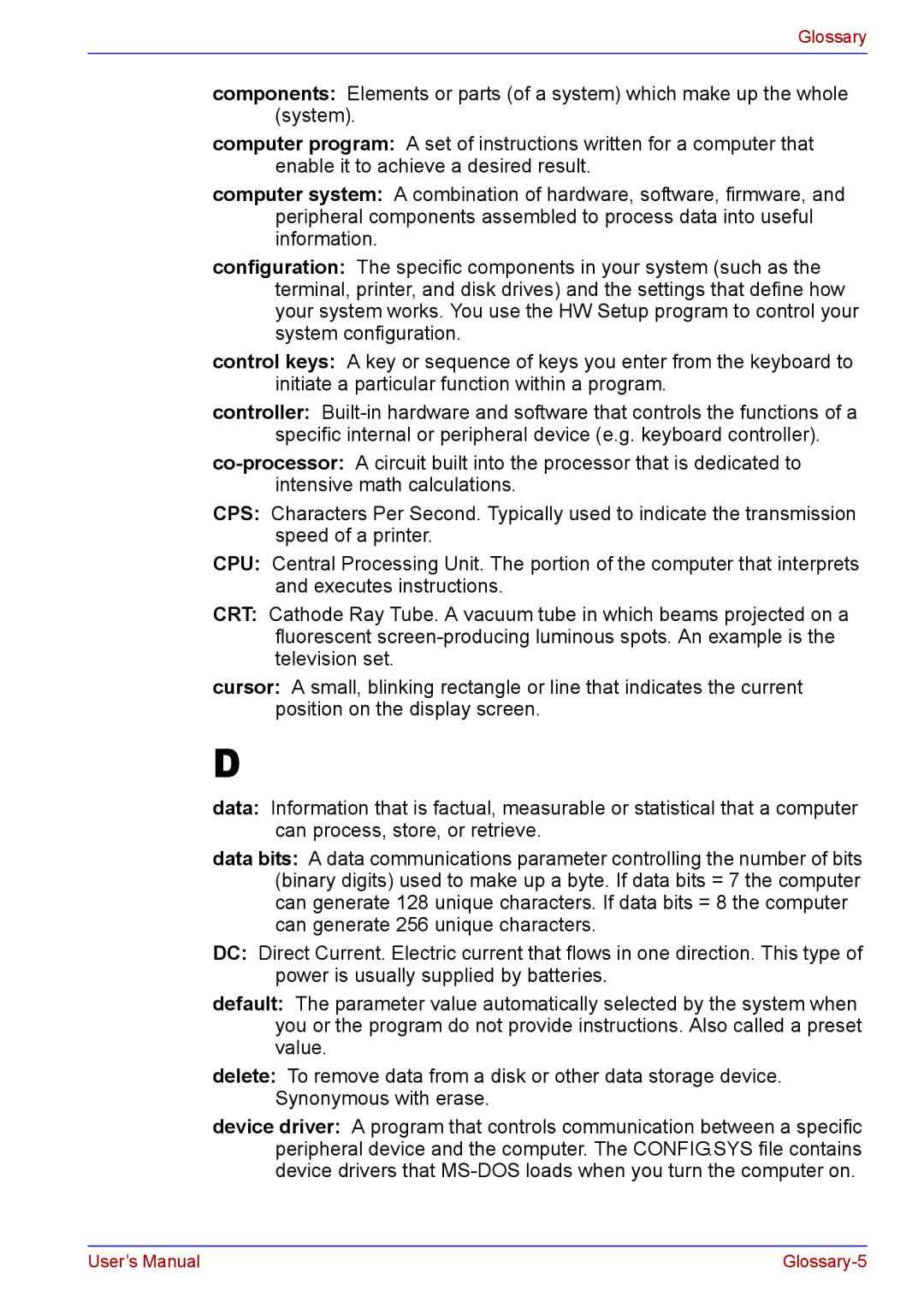 Toshiba TECRA A2 manual Glossary-5 