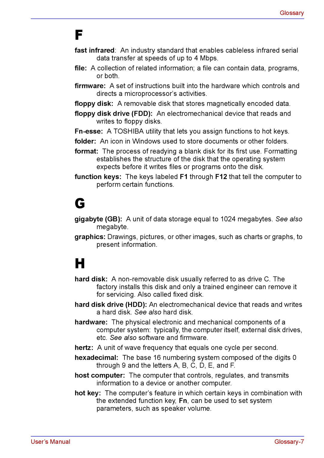 Toshiba TECRA A2 manual Glossary-7 