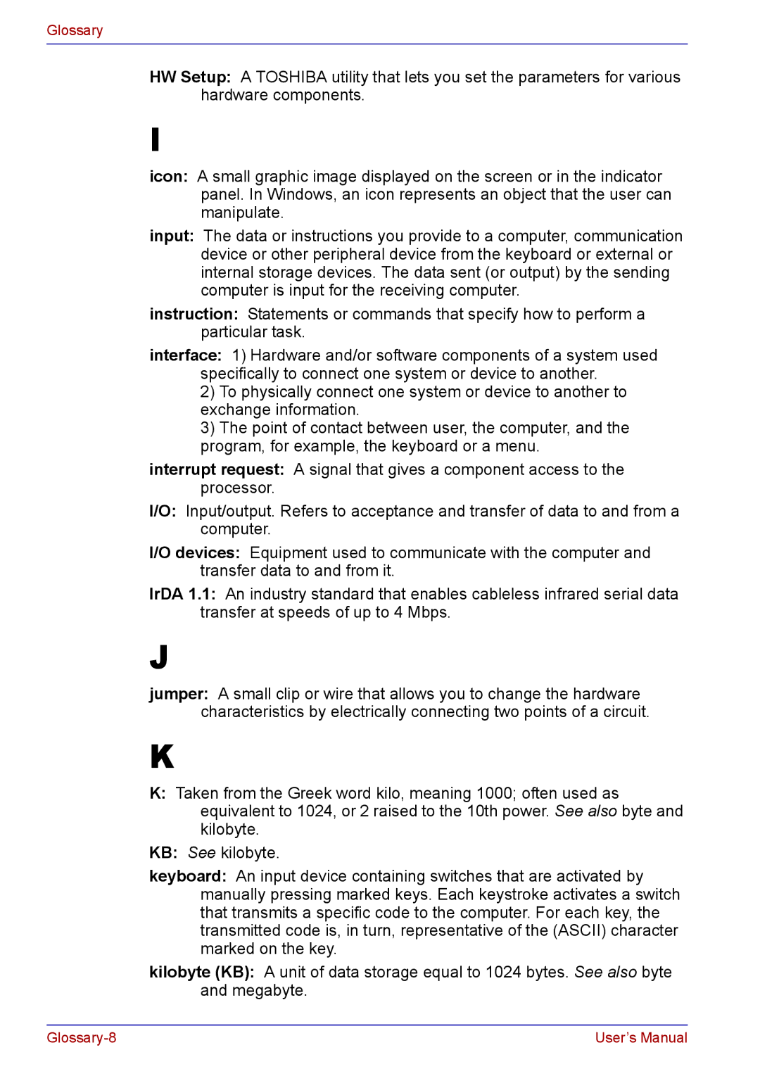 Toshiba TECRA A2 manual Glossary-8 User’s Manual 