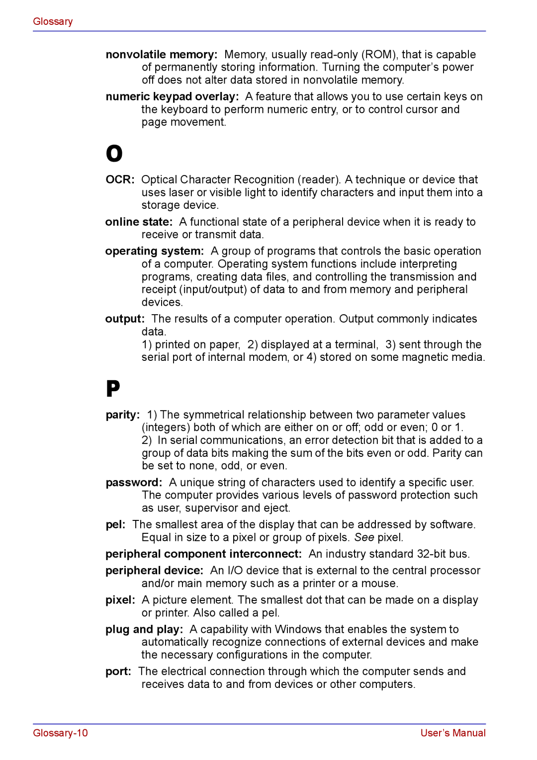 Toshiba TECRA A2 manual Glossary-10 User’s Manual 