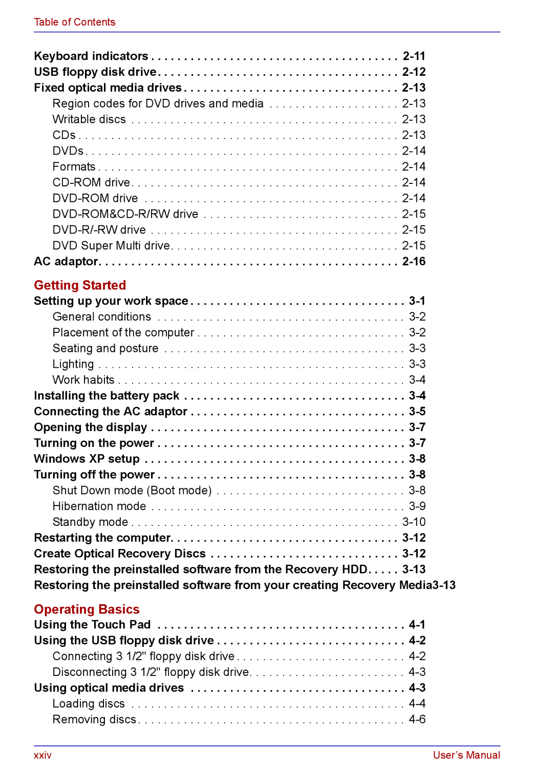 Toshiba TECRA A2 manual Getting Started 