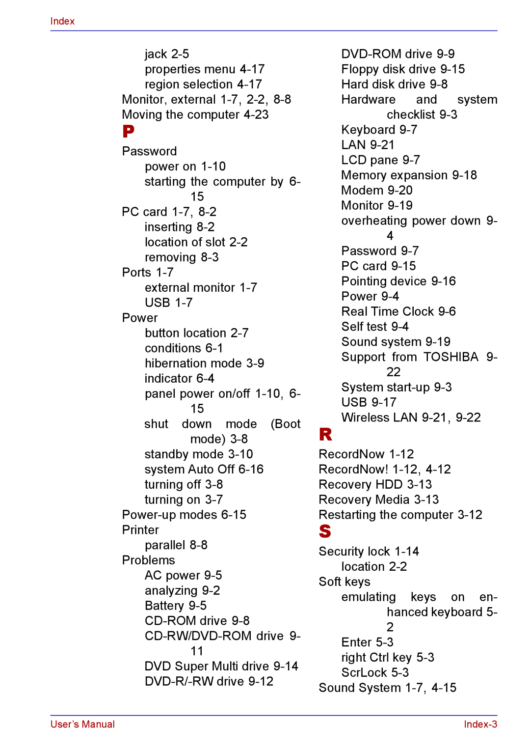 Toshiba TECRA A2 manual User’s Manual Index-3 