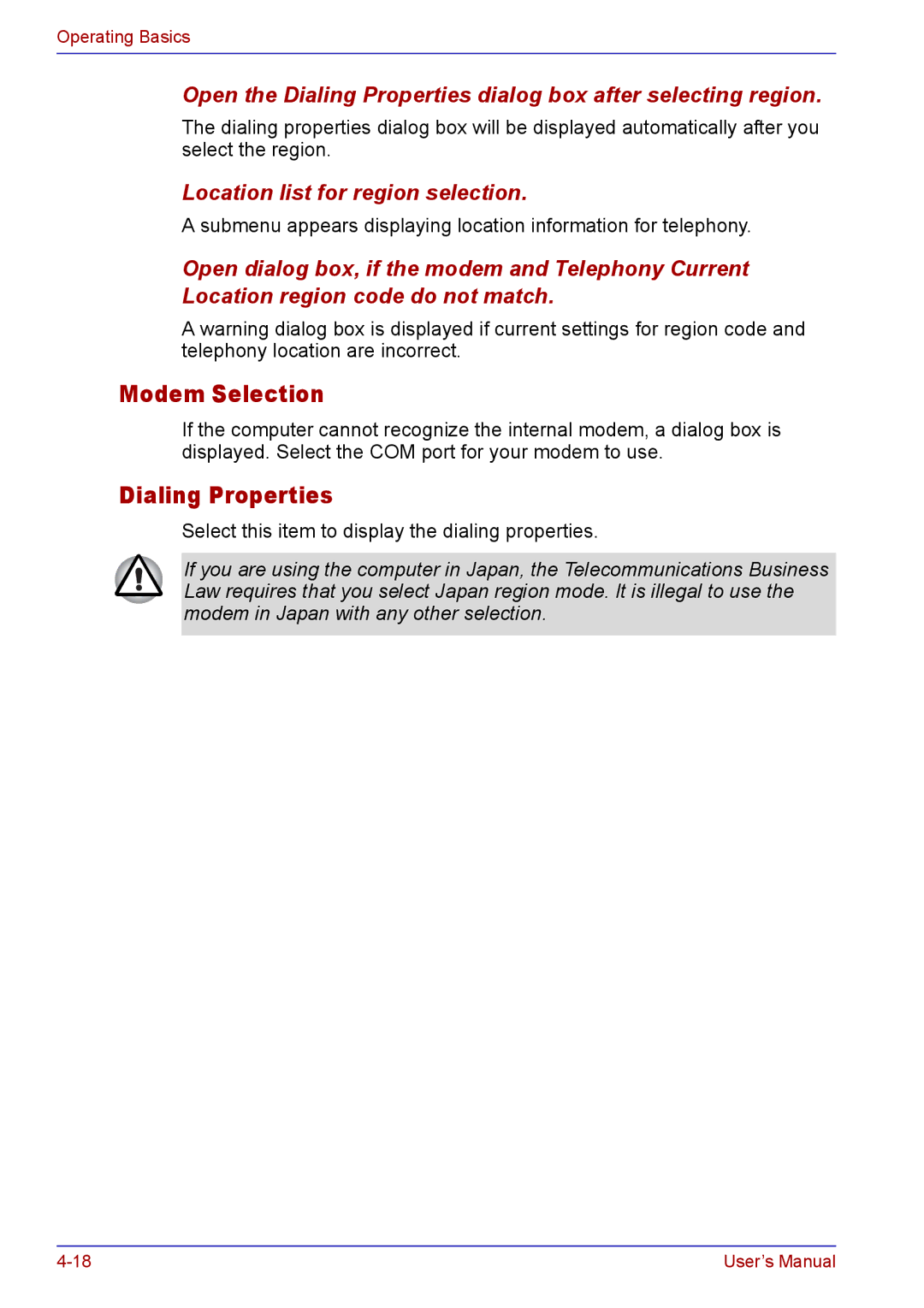 Toshiba TECRA A2 manual Modem Selection, Dialing Properties 