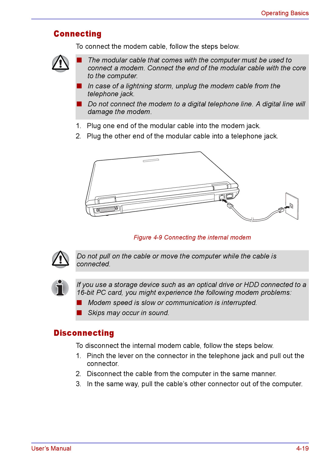 Toshiba TECRA A2 manual Connecting, Disconnecting 