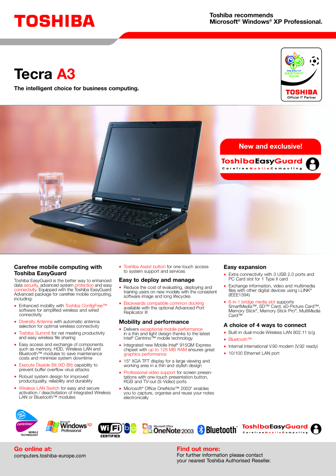 Toshiba Tecra A3 manual Easy to deploy and manage, Mobility and performance, Easy expansion, Choice of 4 ways to connect 