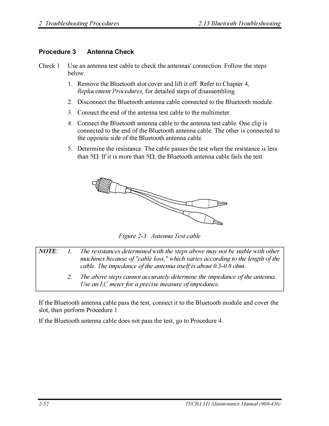 Toshiba tecra m1 manual Procedure 3 Antenna Check 