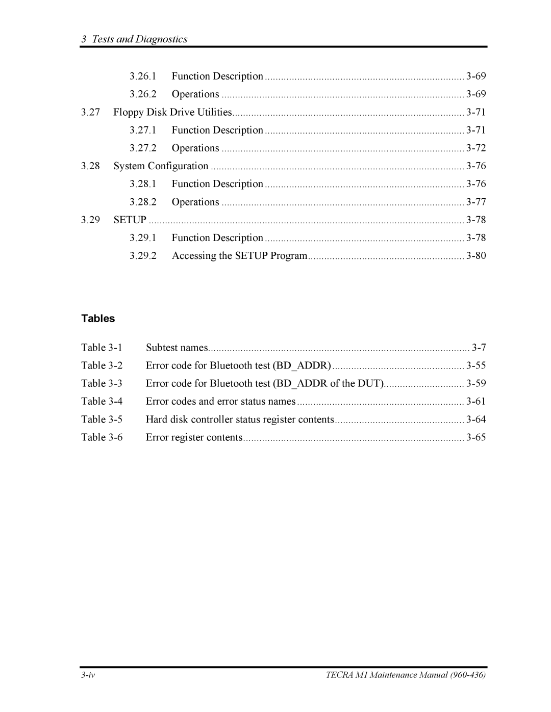 Toshiba tecra m1 manual Function Description Accessing the Setup Program 