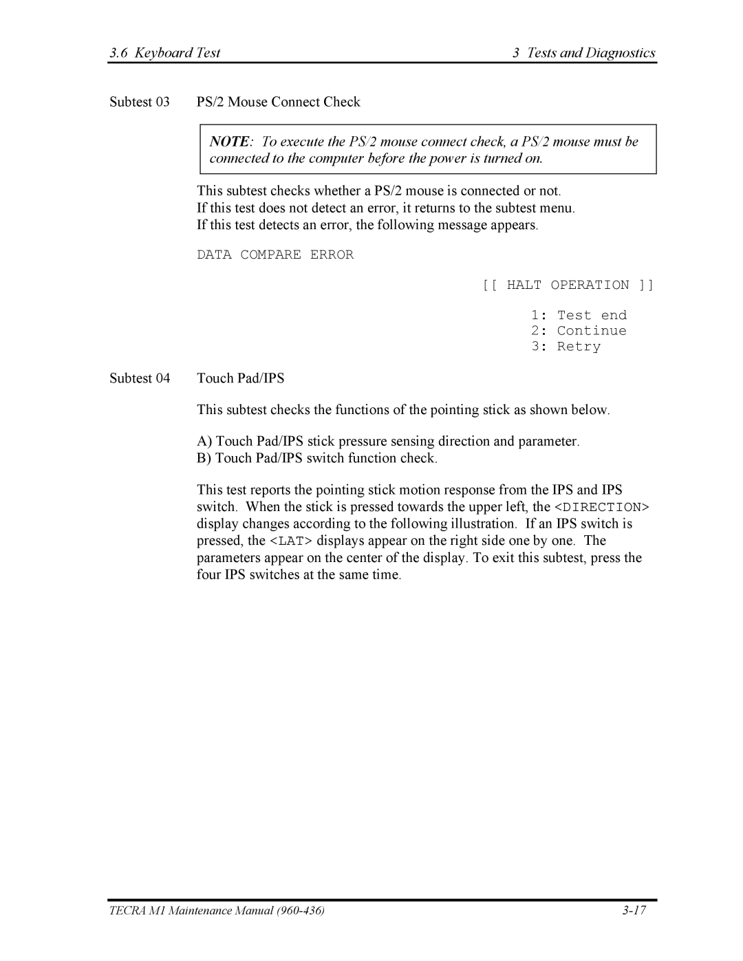 Toshiba tecra m1 manual Keyboard Test Tests and Diagnostics 