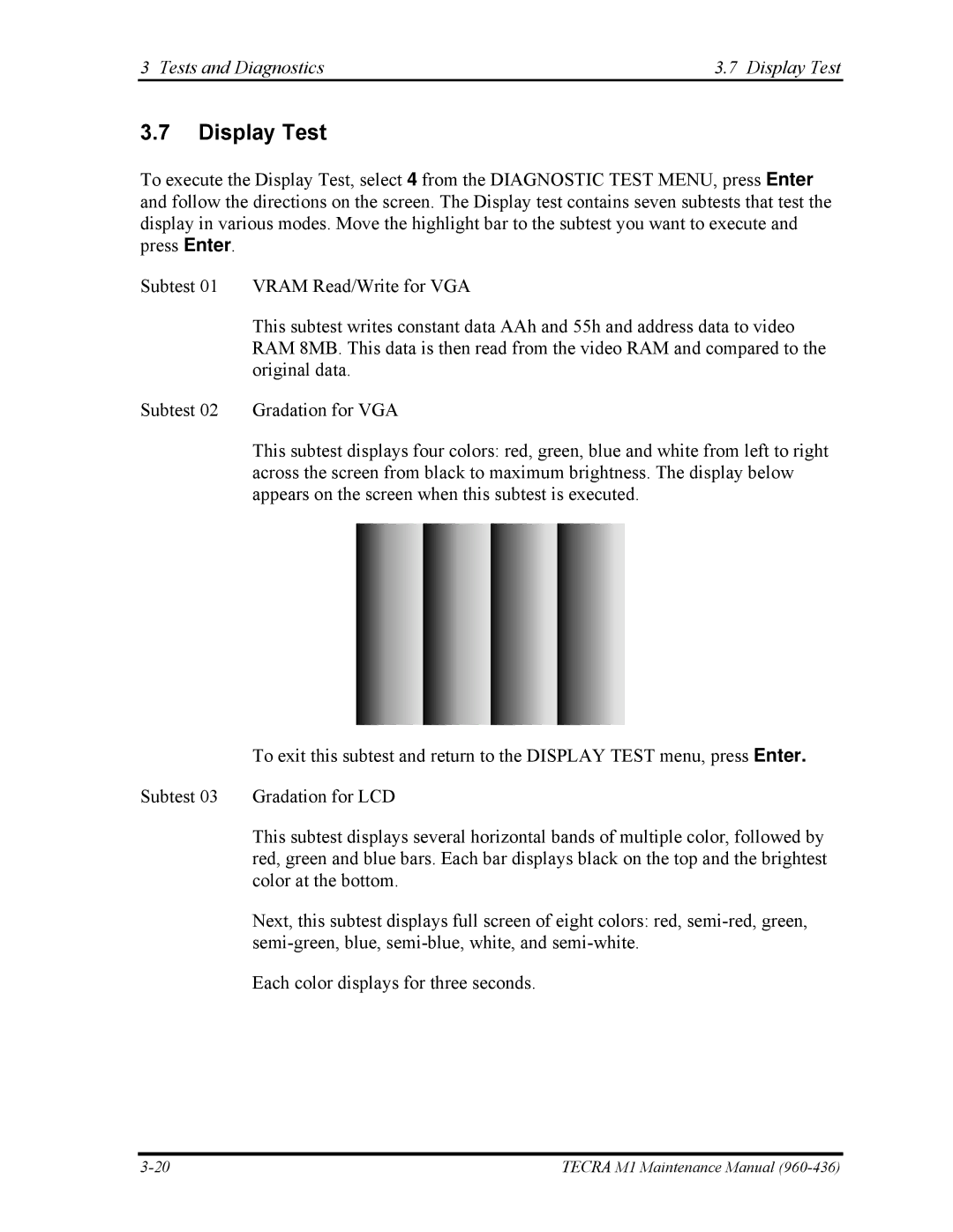 Toshiba tecra m1 manual Tests and Diagnostics Display Test 