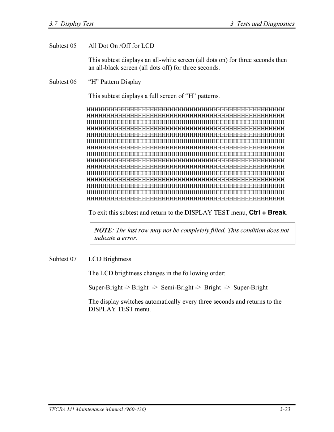 Toshiba tecra m1 manual Display Test Tests and Diagnostics 