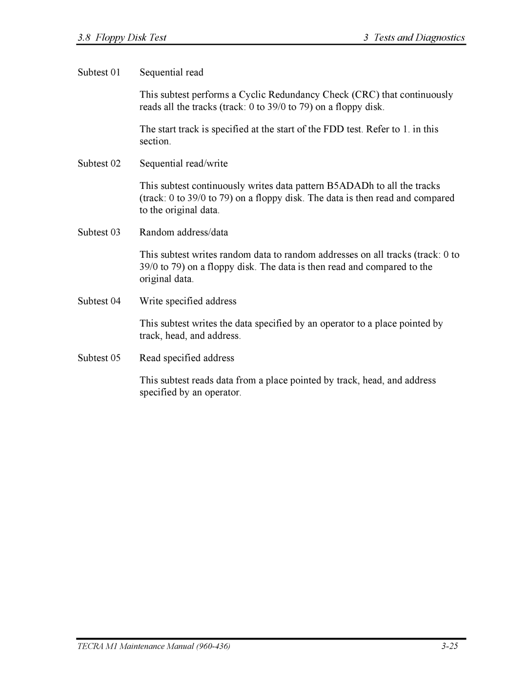 Toshiba tecra m1 manual Floppy Disk Test Tests and Diagnostics 