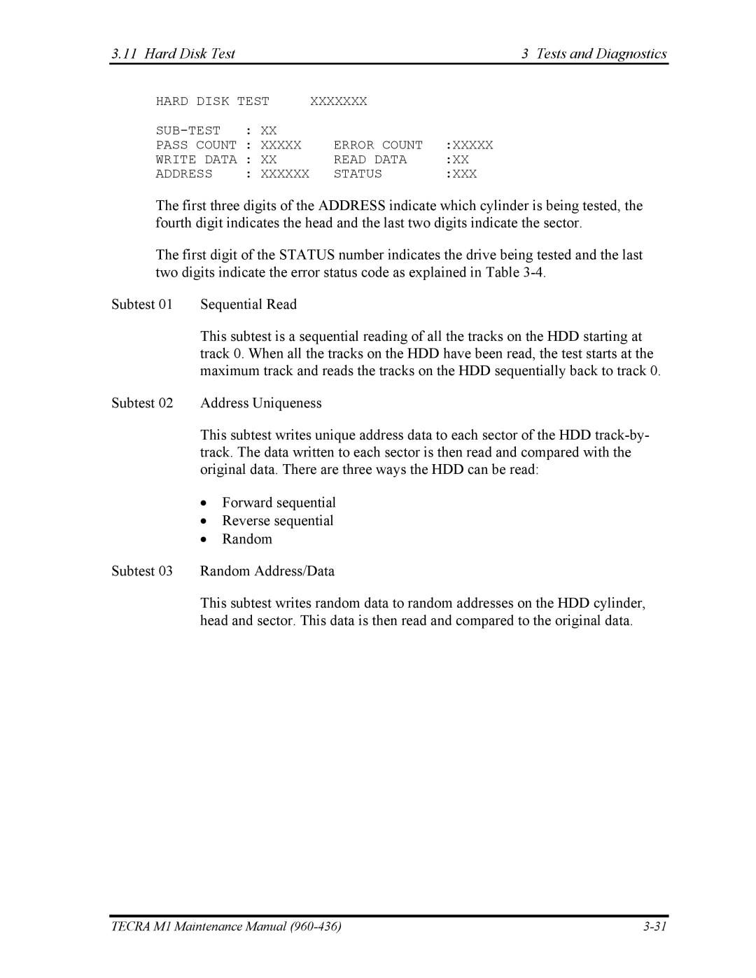 Toshiba tecra m1 manual Hard Disk Test Tests and Diagnostics 