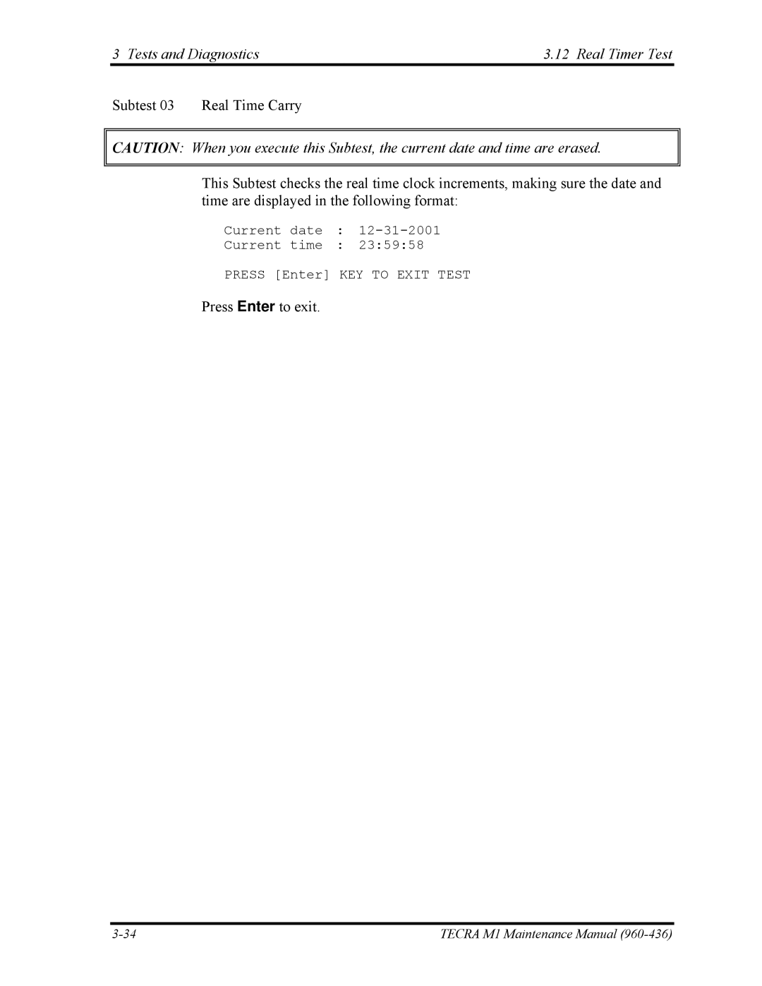 Toshiba tecra m1 manual Tests and Diagnostics Real Timer Test 