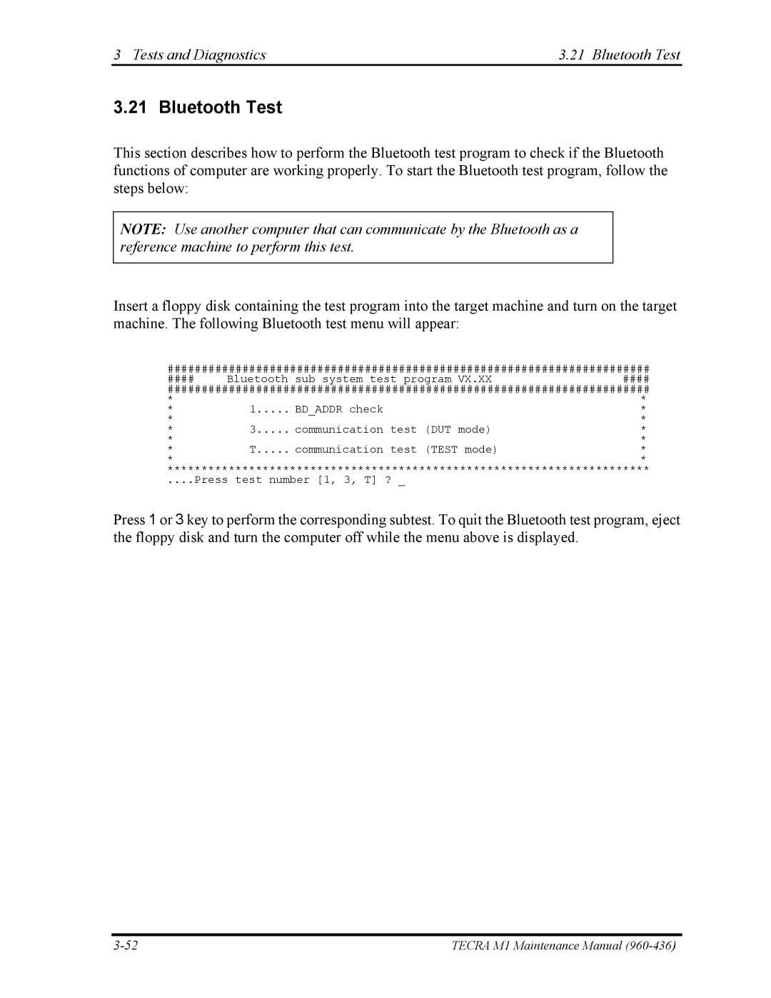 Toshiba tecra m1 manual Tests and Diagnostics Bluetooth Test 