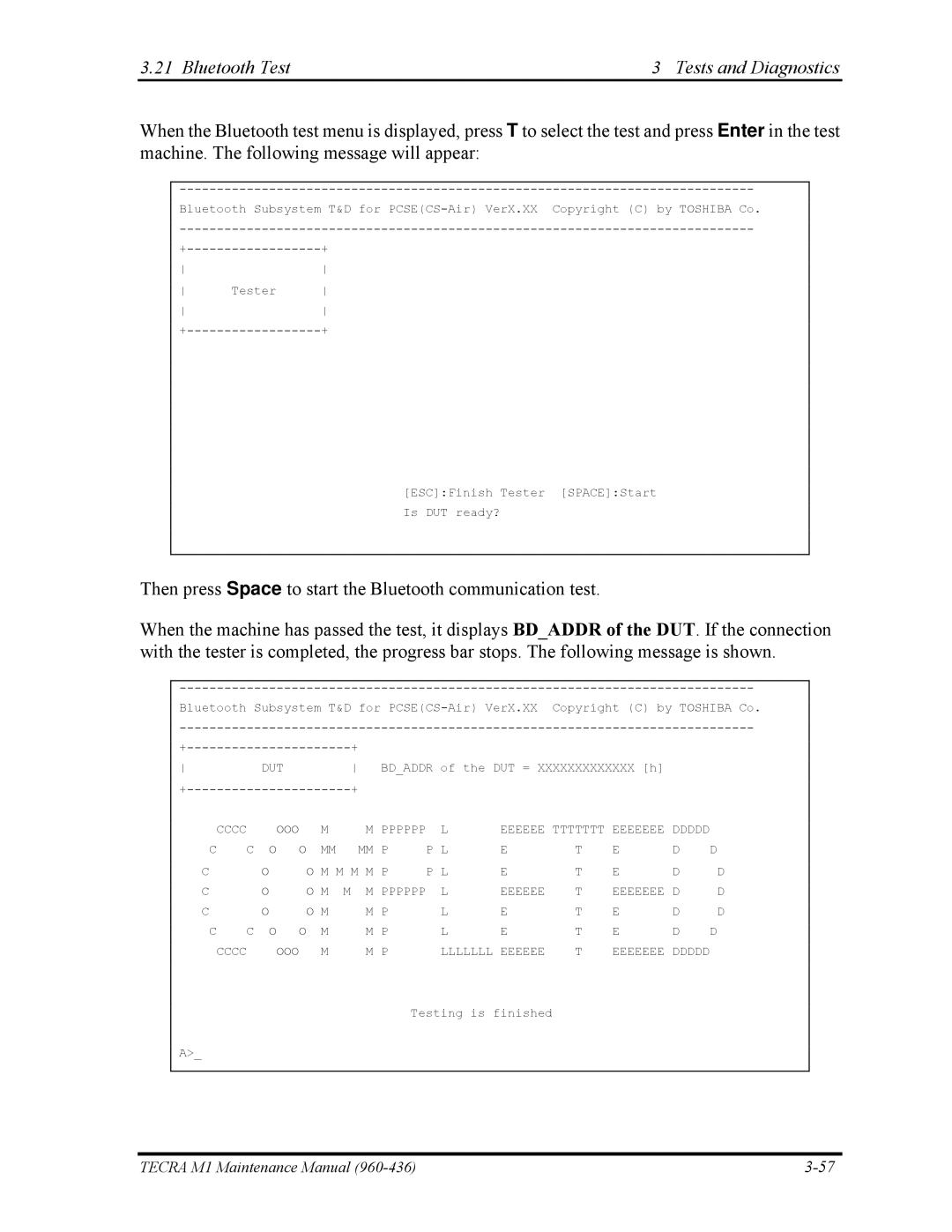 Toshiba tecra m1 manual Bluetooth Test3 Tests and Diagnostics 