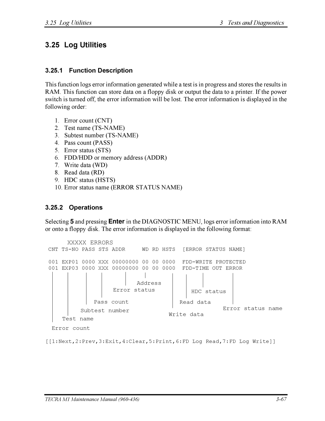 Toshiba tecra m1 manual Log Utilities Tests and Diagnostics 