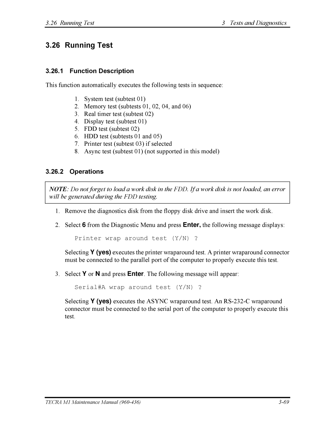 Toshiba tecra m1 manual Running Test Tests and Diagnostics 