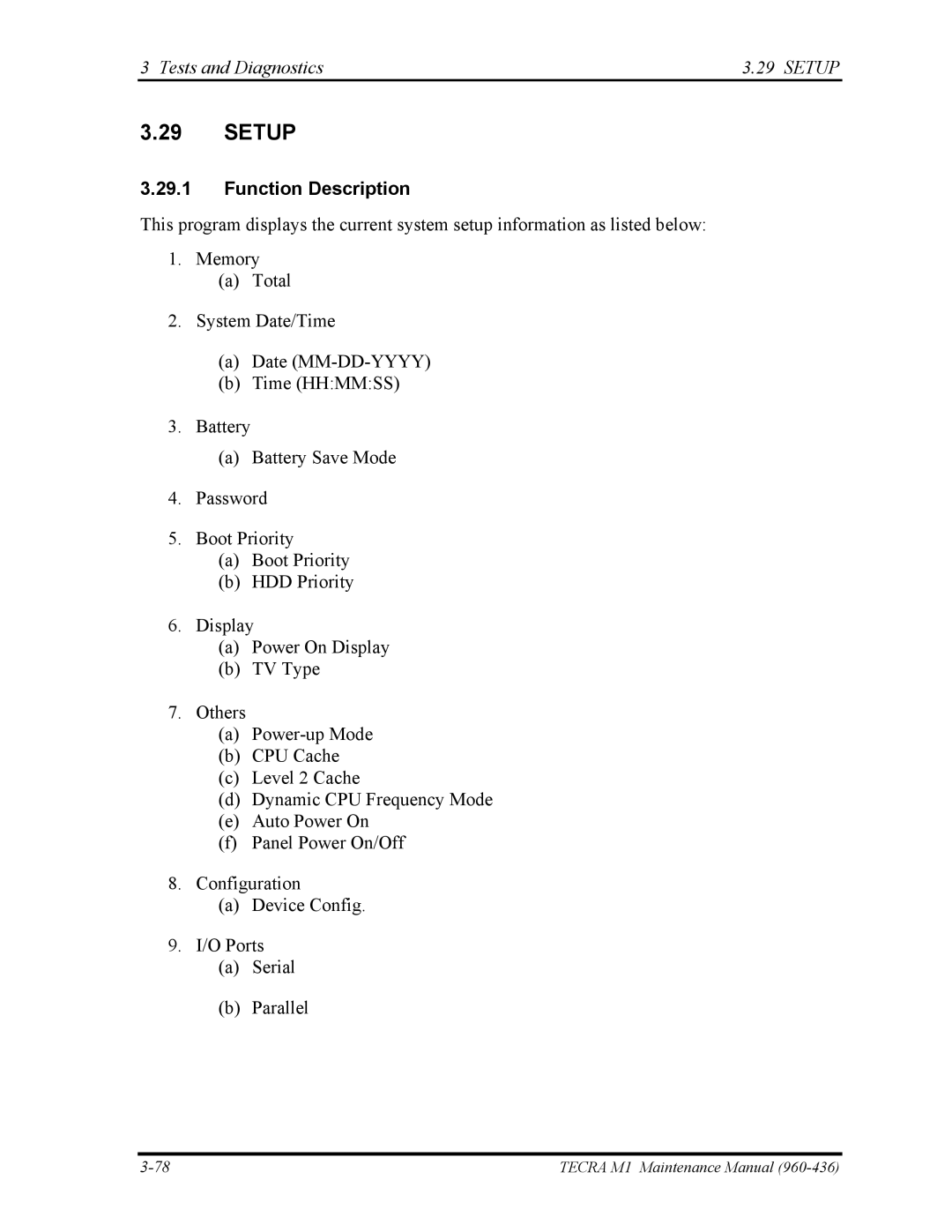 Toshiba tecra m1 manual Tests and Diagnostics Setup 