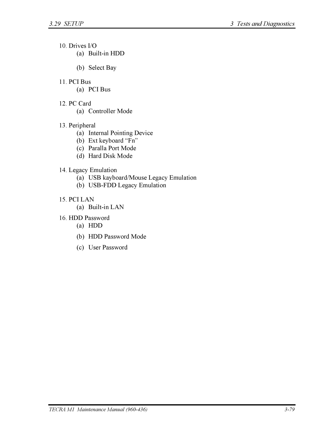 Toshiba tecra m1 manual Setup Tests and Diagnostics 