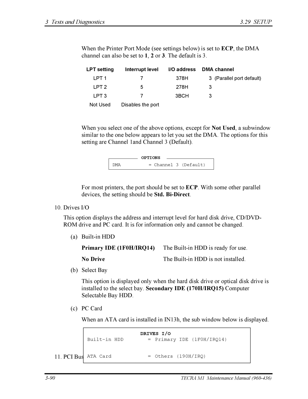 Toshiba tecra m1 manual No Drive, Address DMA channel 