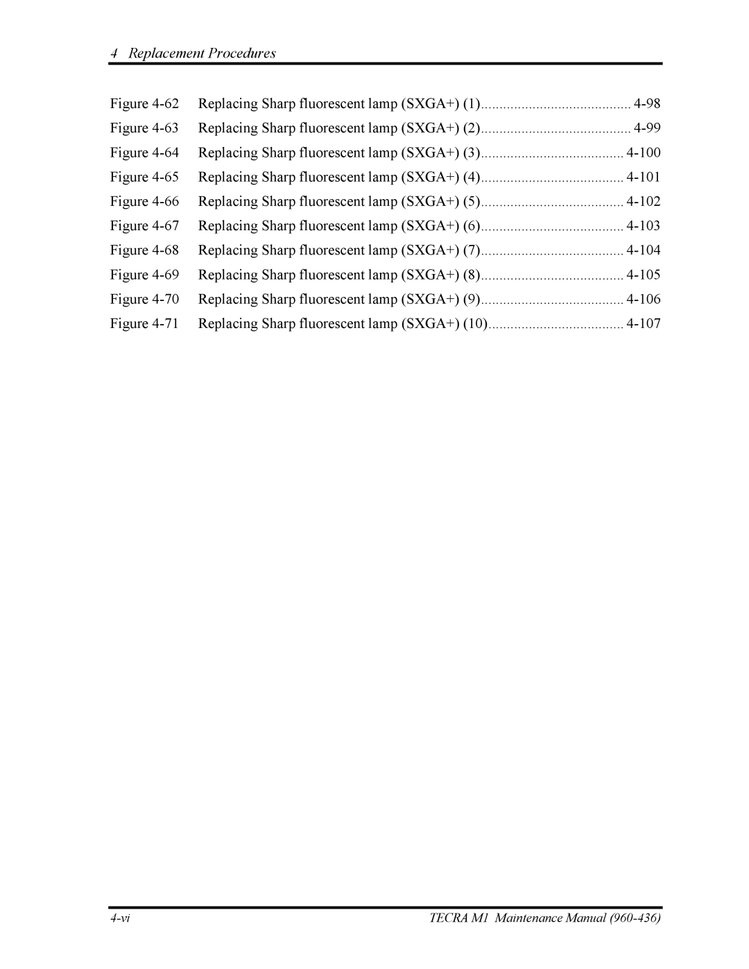 Toshiba tecra m1 manual Replacing Sharp fluorescent lamp SXGA+ 