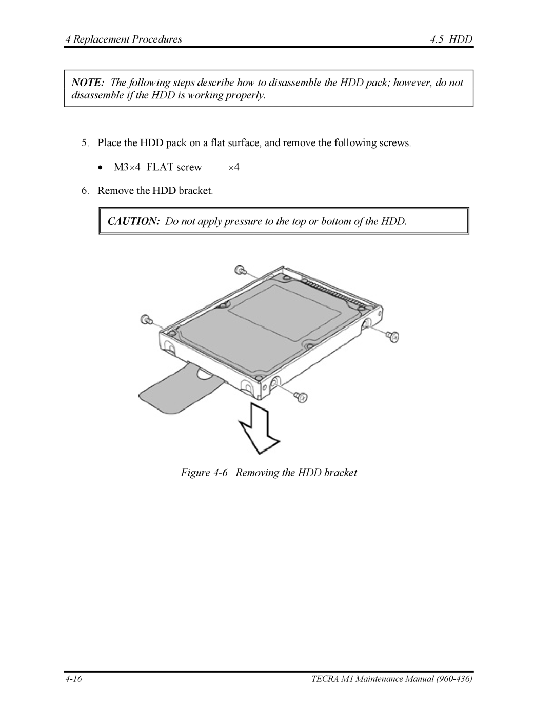 Toshiba tecra m1 manual Removing the HDD bracket 