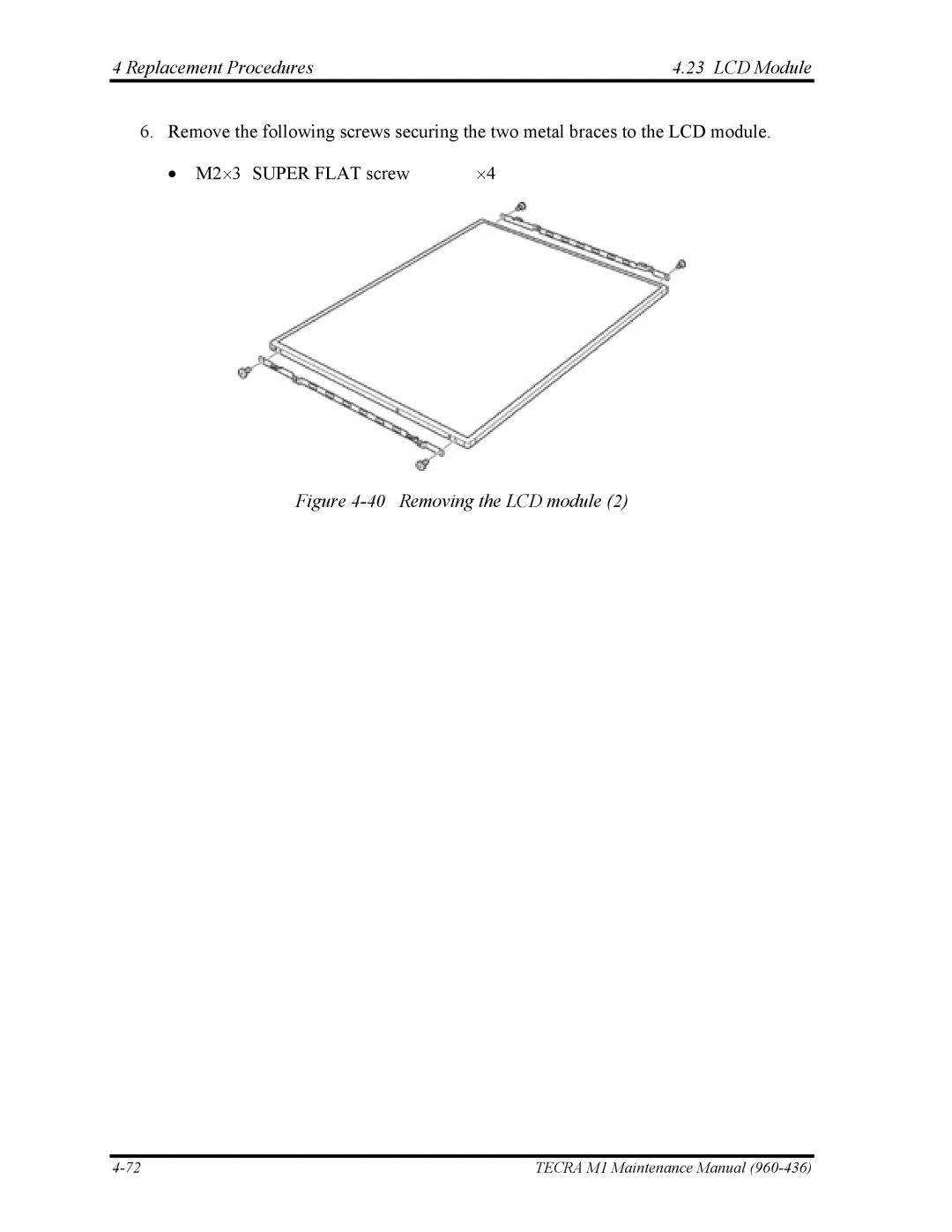 Toshiba tecra m1 manual Removing the LCD module 