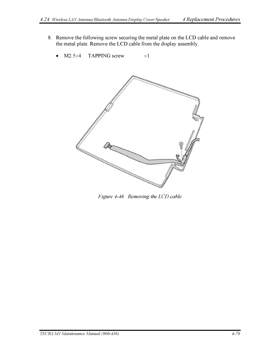 Toshiba tecra m1 manual Removing the LCD cable 