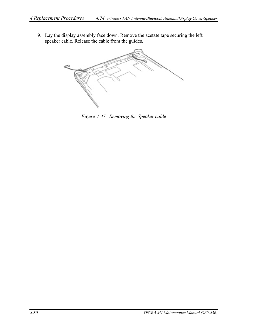 Toshiba tecra m1 manual Removing the Speaker cable 