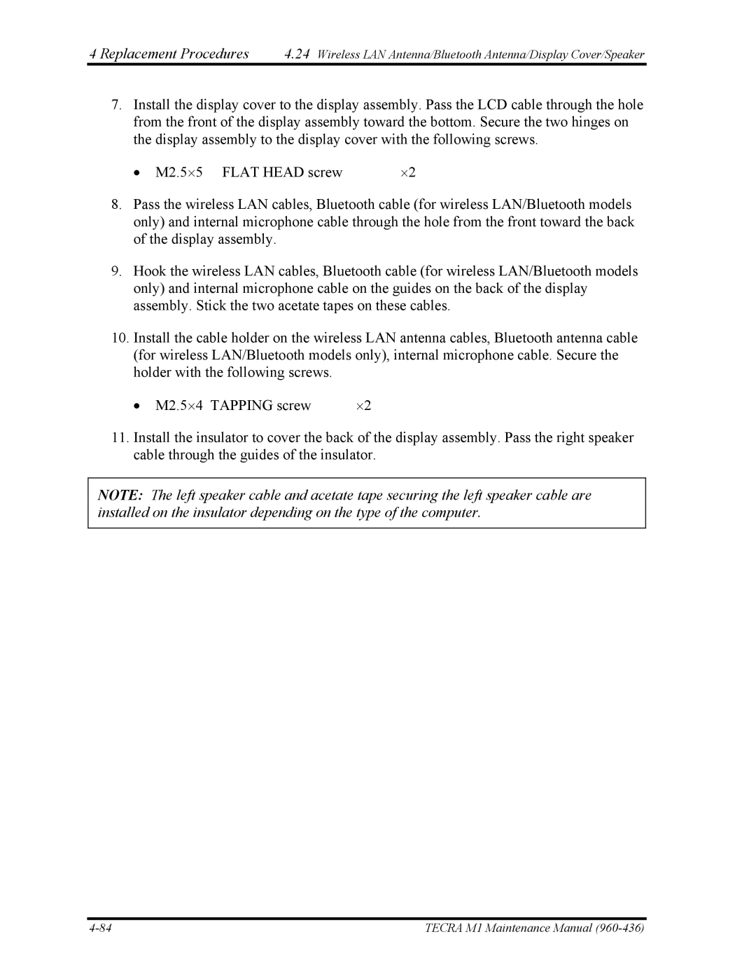 Toshiba tecra m1 manual Replacement Procedures 