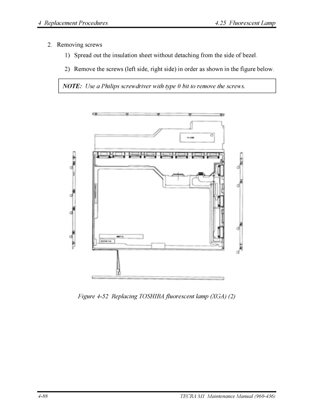 Toshiba tecra m1 manual Replacing Toshiba fluorescent lamp XGA 