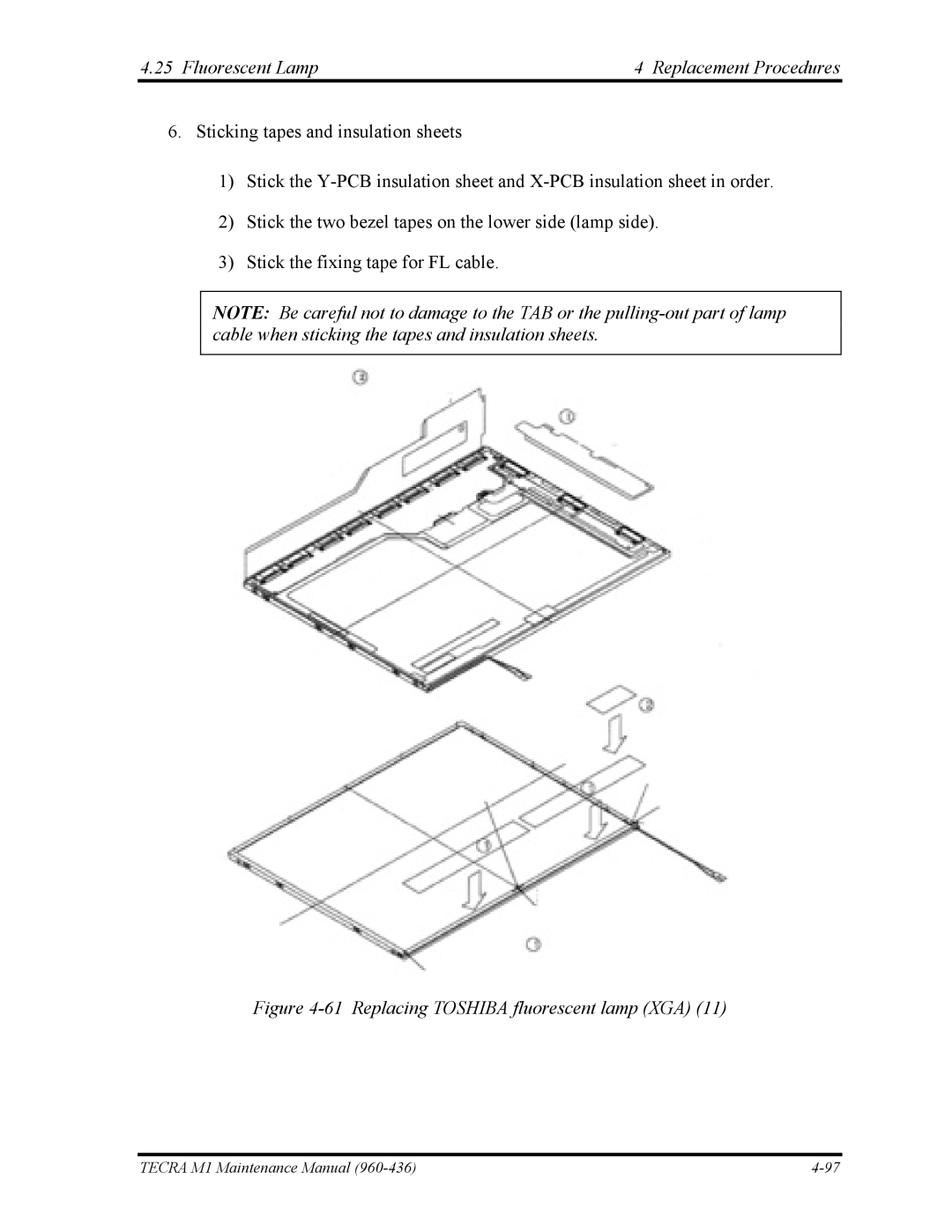 Toshiba tecra m1 manual Replacing Toshiba fluorescent lamp XGA 